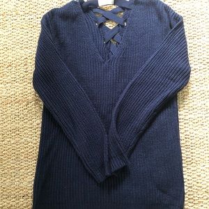 Navy sweater with lace up back